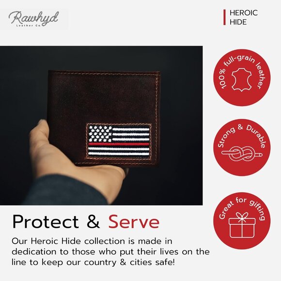 Men & Women Thin Red Line Flag Firefighter Grain Leather Wallet - Picture 6 of 7